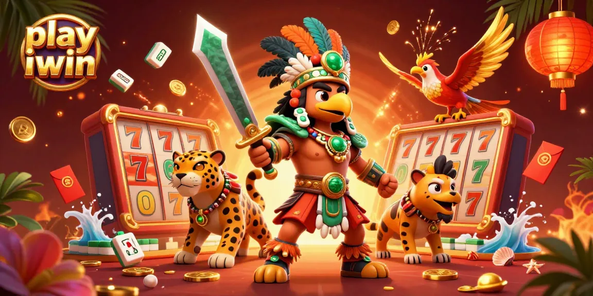 Play iwin and win on vibrant slots surrounded by dynamic characters in a casino-themed illustration.