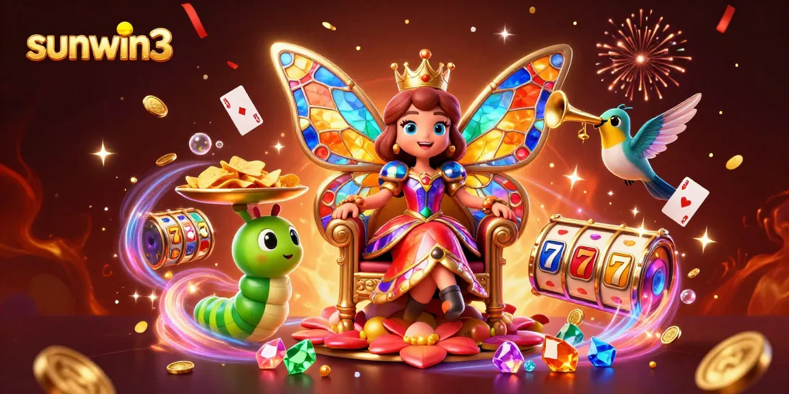 Win big with sunwin3 in an exciting online casino scene featuring colorful characters and vibrant game visuals.