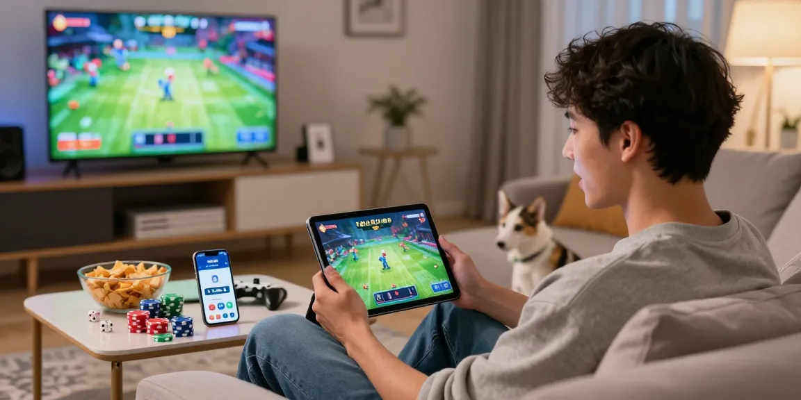 Excited user playing Jai Club login on a tablet in a cozy living room