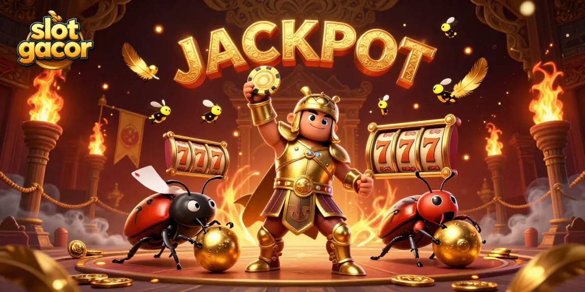 Experience the thrill of slot gacor with a victorious beetle and dynamic elements.