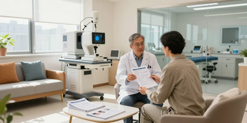 Advanced eye care consultation at SNU Eye Clinic in Seoul showcasing the commitment to patient health and modern technology.