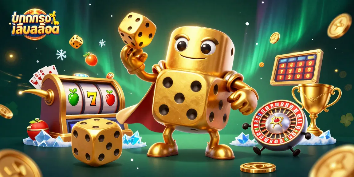 Rasakan keseruan saat bermain ทดลองเล่นสล็อต dengan mesin slot berwarna emas dan dadu ajaib.