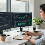 Битмекс биржа: профессиональный трейдер анализирует графики в офисе