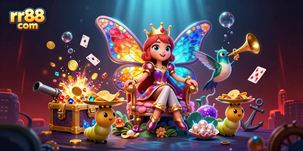 Experience the thrill of rr88 com with our vibrant casino scene featuring a butterfly queen and treasure.