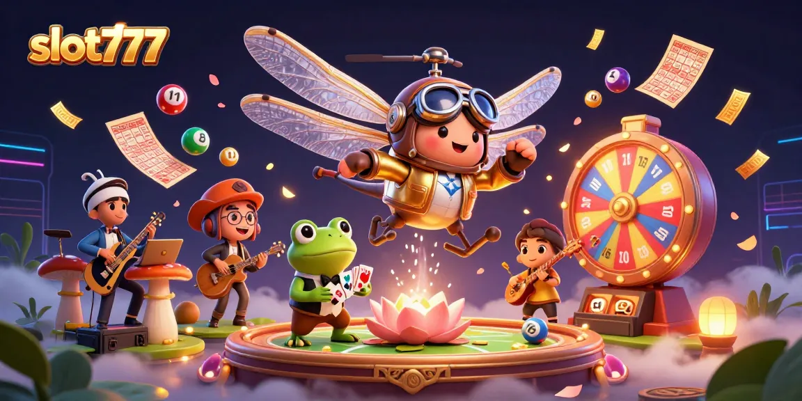 Experience the thrill of slot777 with vibrant casino elements and engaging characters in this colorful 3D scene.