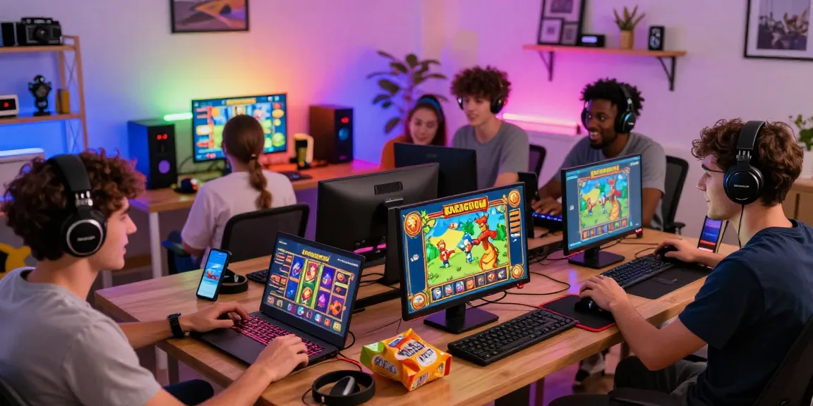 Players enjoying the Dragon Hatch slot game in a lively gaming room, showcasing excitement and camaraderie.