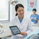 Check out this site for a welcoming dental clinic atmosphere, featuring a dentist assisting a patient with modern equipment.