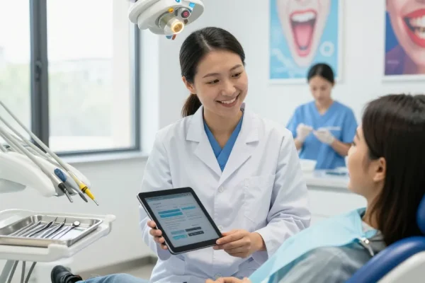 Check out this site for a welcoming dental clinic atmosphere, featuring a dentist assisting a patient with modern equipment.